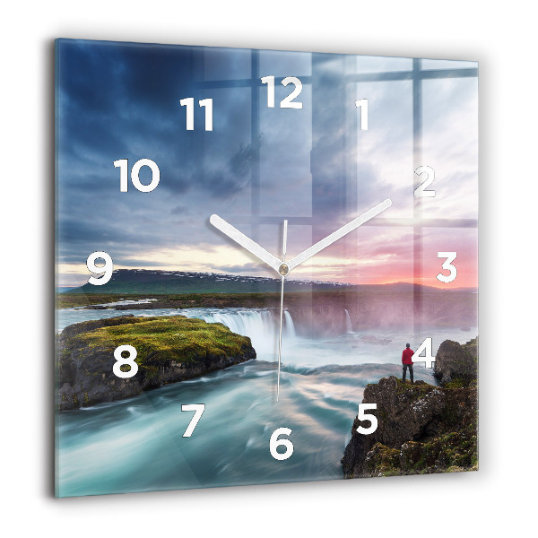 Wanduhr quadratisch mit motiv Landschaft mit Wasserfall