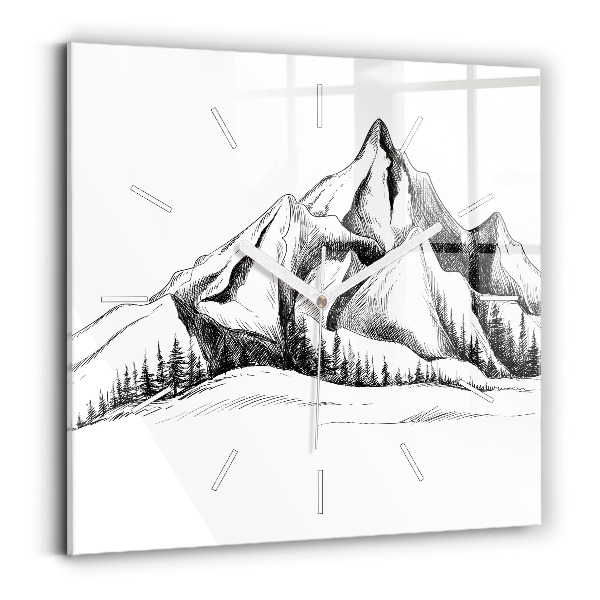 Wanduhr quadratisch mit motiv Gezeichnete Berge