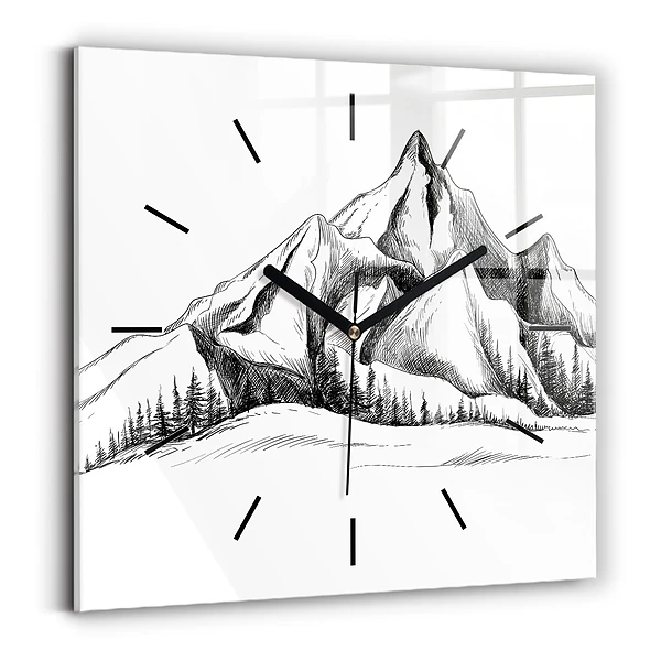 Wanduhr quadratisch mit motiv Gezeichnete Berge