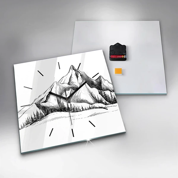 Wanduhr quadratisch mit motiv Gezeichnete Berge