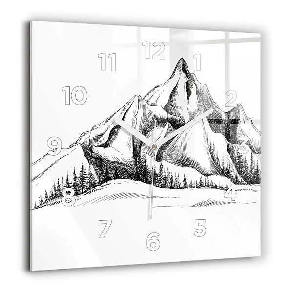 Wanduhr quadratisch mit motiv Gezeichnete Berge