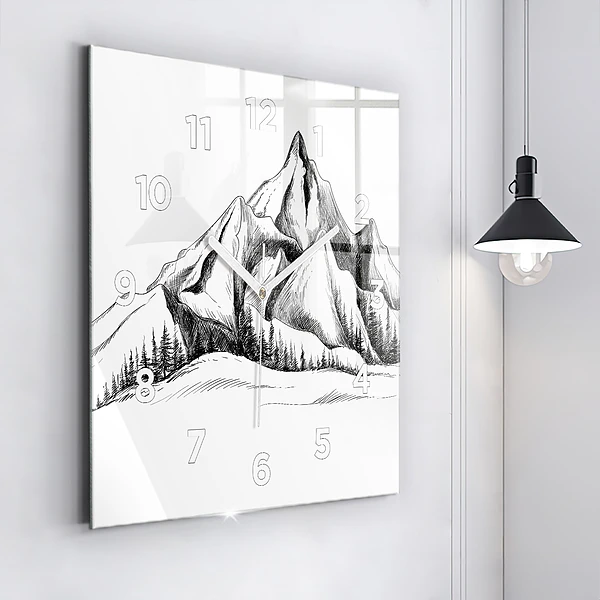 Wanduhr quadratisch mit motiv Gezeichnete Berge