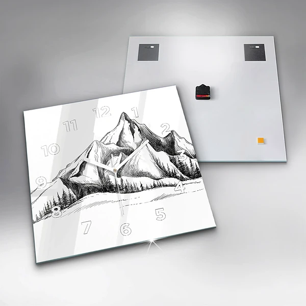 Wanduhr quadratisch mit motiv Gezeichnete Berge