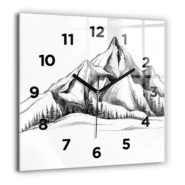 Wanduhr quadratisch mit motiv Gezeichnete Berge