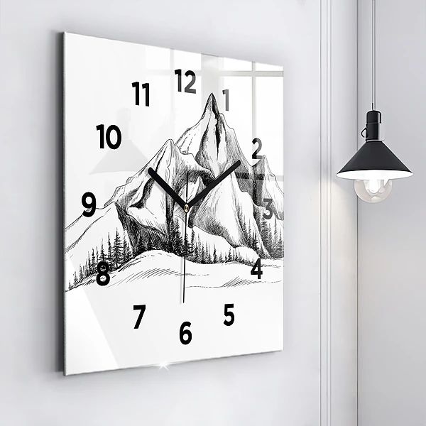 Wanduhr quadratisch mit motiv Gezeichnete Berge