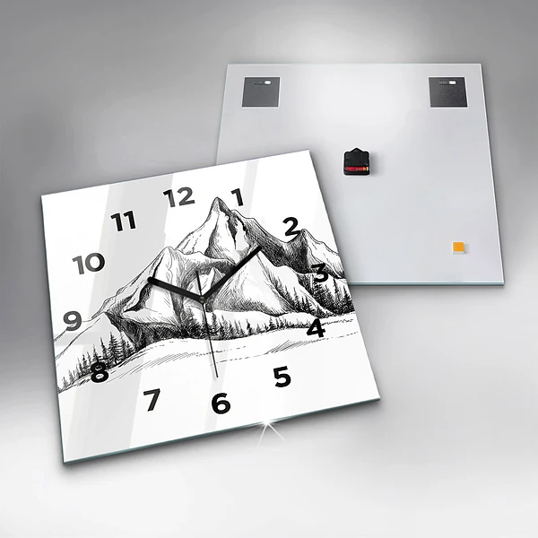 Wanduhr quadratisch mit motiv Gezeichnete Berge