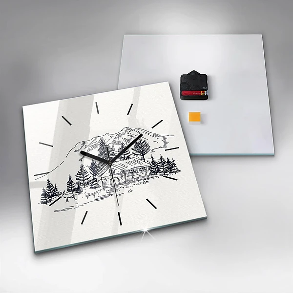Wanduhr quadratisch mit motiv Cartoon-Stadt