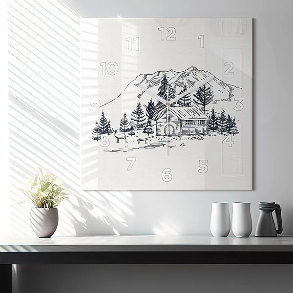 Wanduhr quadratisch mit motiv Cartoon-Stadt