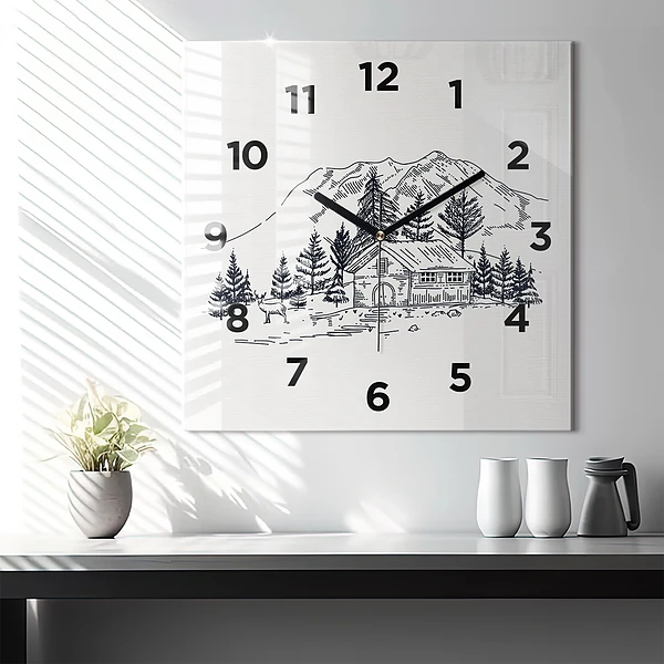 Wanduhr quadratisch mit motiv Cartoon-Stadt