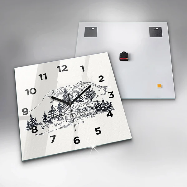 Wanduhr quadratisch mit motiv Cartoon-Stadt