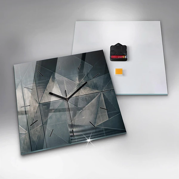 Wanduhr quadratisch Metall abstrakte Dreiecke