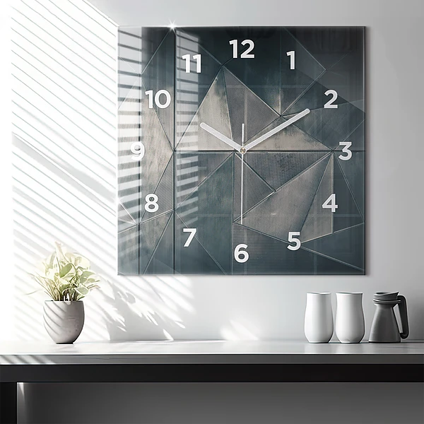 Wanduhr quadratisch Metall abstrakte Dreiecke