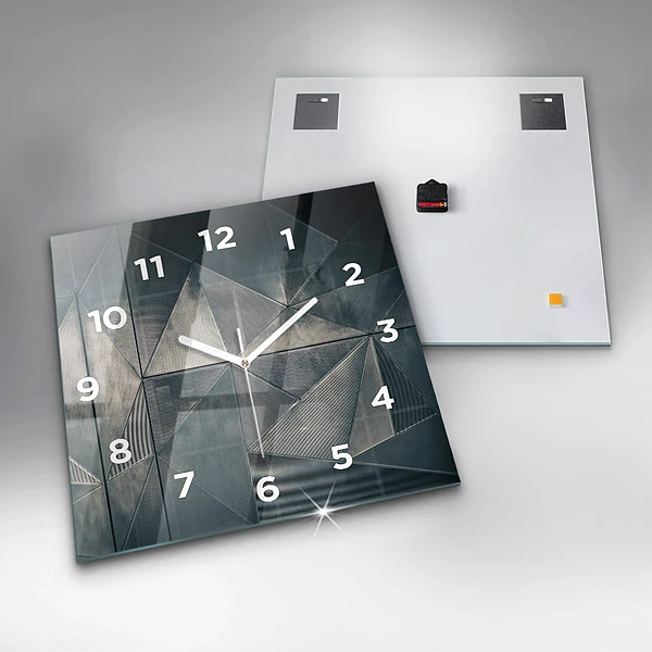 Wanduhr quadratisch Metall abstrakte Dreiecke