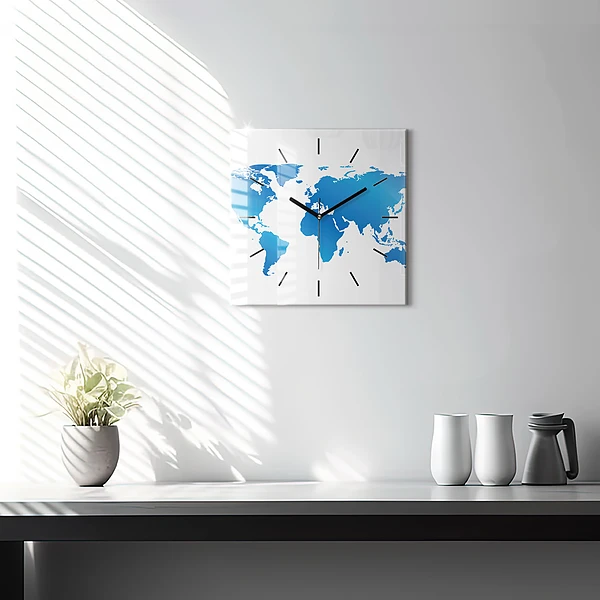Wanduhr quadratisch Weltkarte