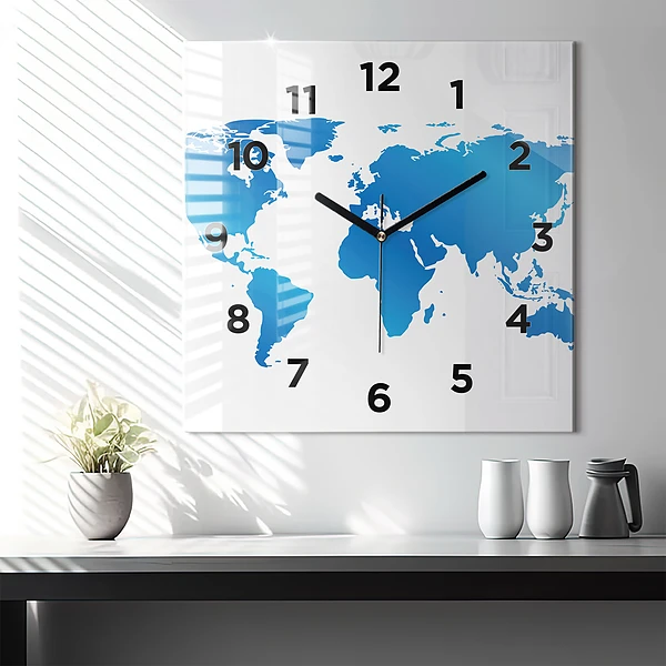 Wanduhr quadratisch Weltkarte