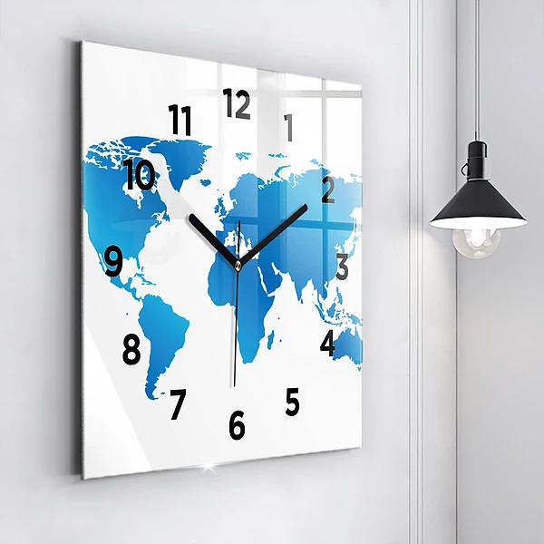 Wanduhr quadratisch Weltkarte