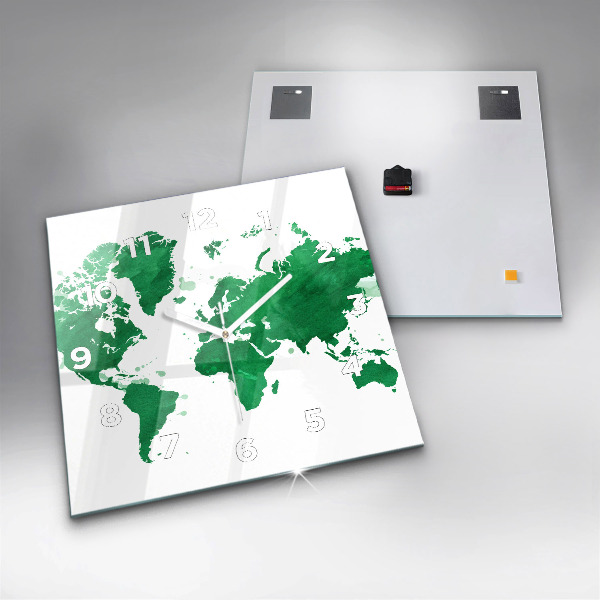 Wanduhr quadratisch Grüne Weltkarte