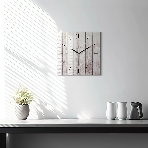 Wanduhr modern quadratisch Helle Holzbretter
