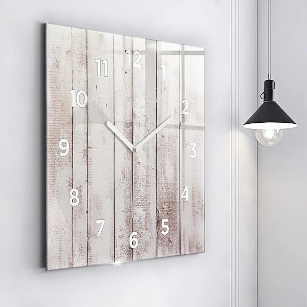 Wanduhr modern quadratisch Helle Holzbretter