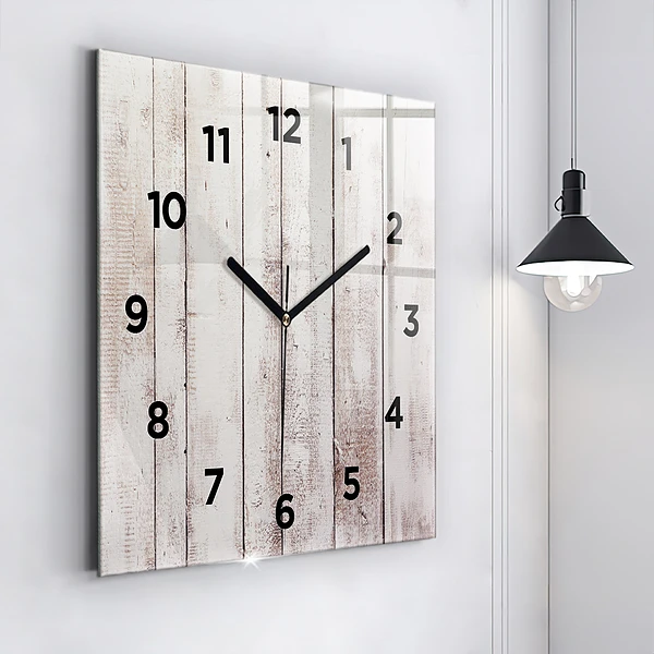 Wanduhr modern quadratisch Helle Holzbretter