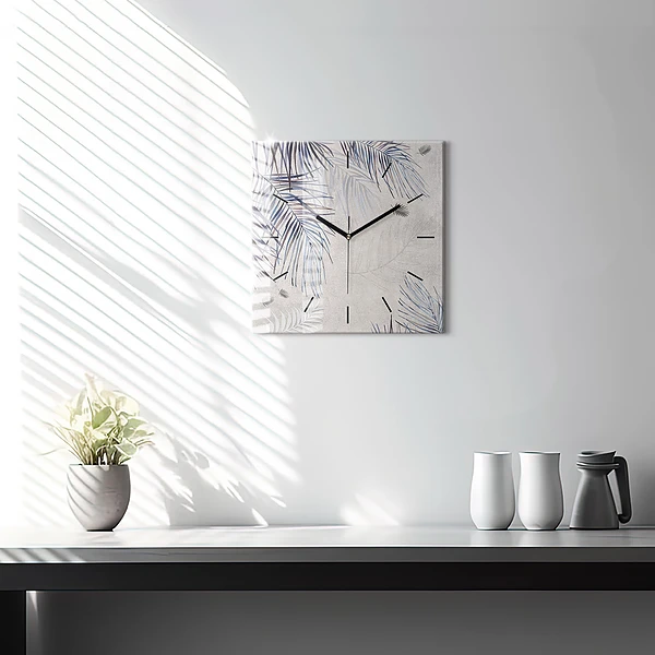 Wanduhr modern quadratisch Palmenblatt