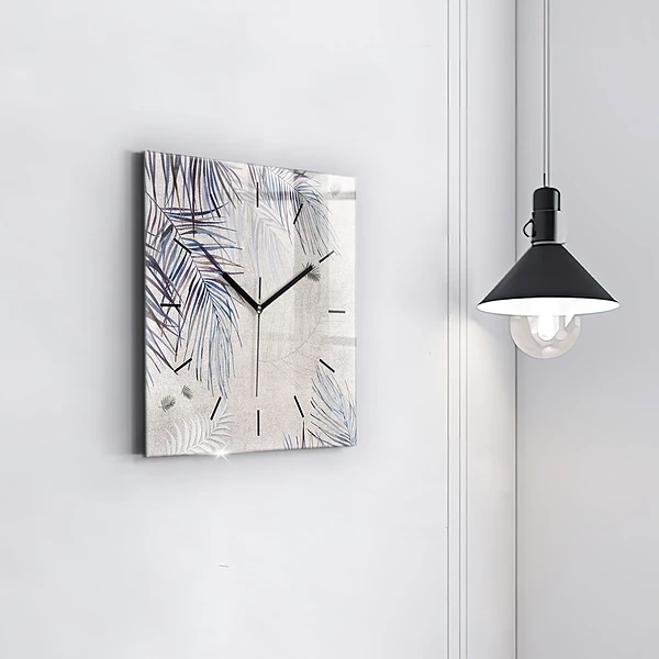Wanduhr modern quadratisch Palmenblatt