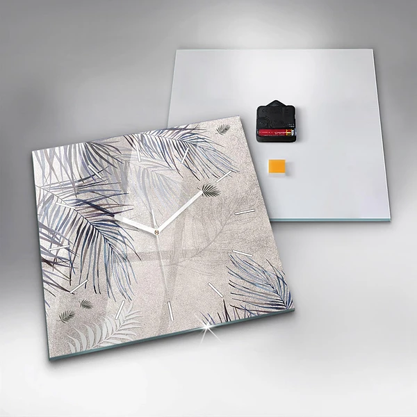 Wanduhr modern quadratisch Palmenblatt