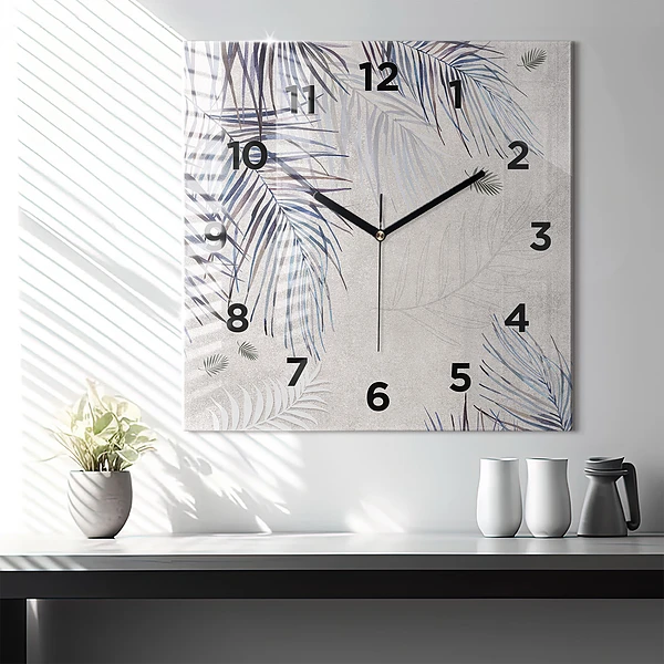 Wanduhr modern quadratisch Palmenblatt
