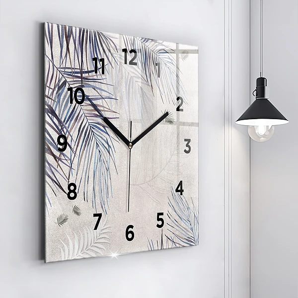 Wanduhr modern quadratisch Palmenblatt