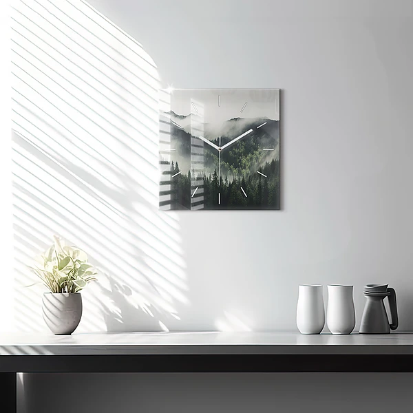 Wanduhr quadratisch mit motiv Wald-Landschaft