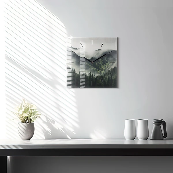 Wanduhr quadratisch mit motiv Wald-Landschaft