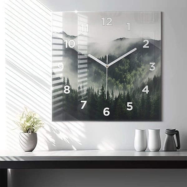Wanduhr quadratisch mit motiv Wald-Landschaft