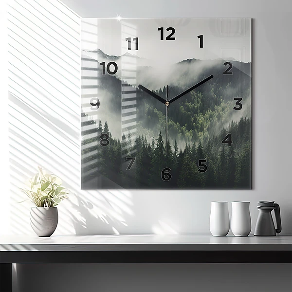 Wanduhr quadratisch mit motiv Wald-Landschaft