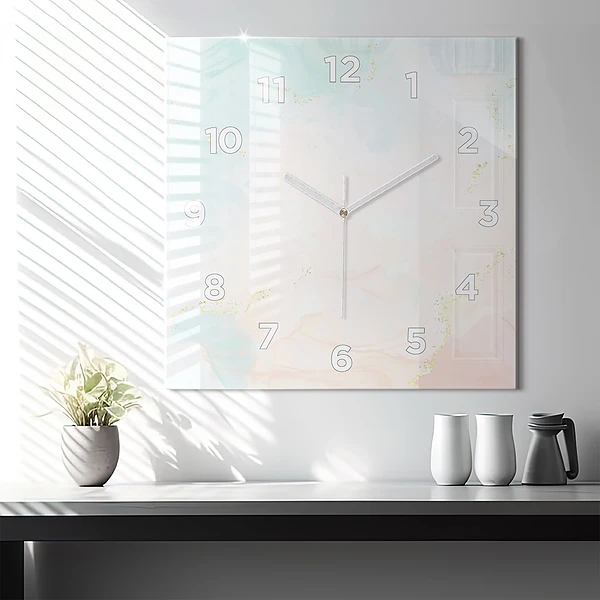 Wanduhr modern quadratisch Aquarell-Marmor