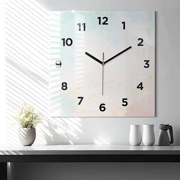 Wanduhr modern quadratisch Aquarell-Marmor