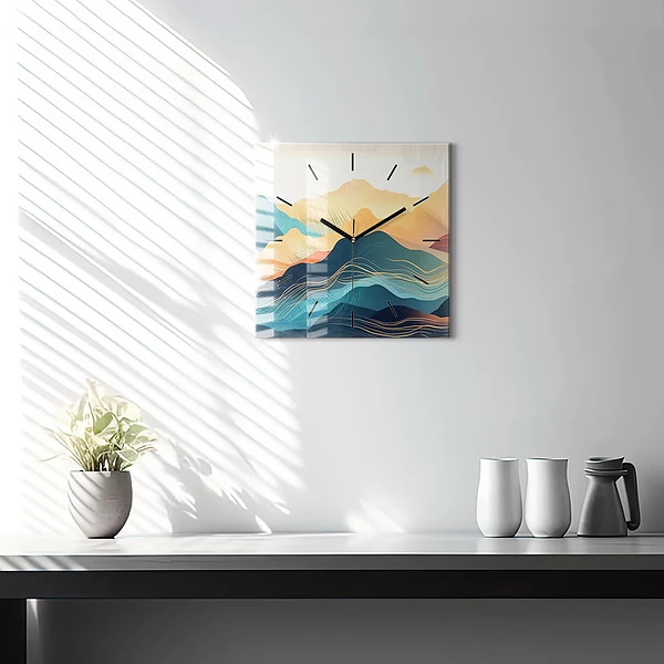 Wanduhr quadratisch mit motiv Berglandschaft