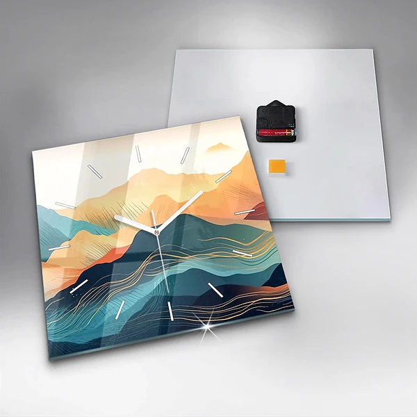 Wanduhr quadratisch mit motiv Berglandschaft