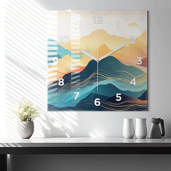 Wanduhr quadratisch mit motiv Berglandschaft