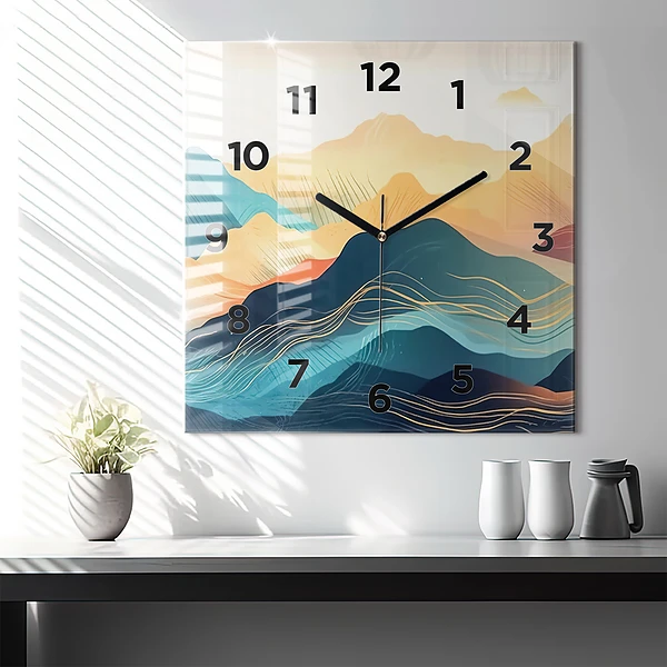 Wanduhr quadratisch mit motiv Berglandschaft