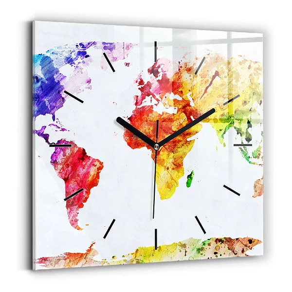 Wanduhr quadratisch mit motiv Aquarellierte Weltkarte