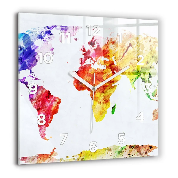 Wanduhr quadratisch mit motiv Aquarellierte Weltkarte