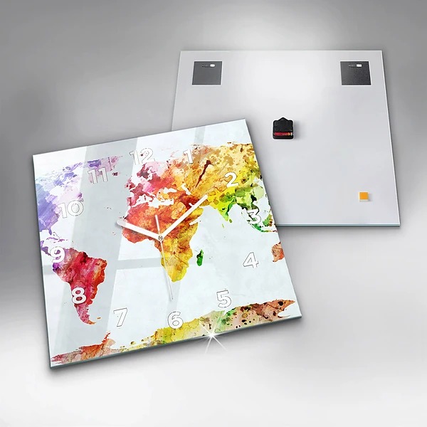 Wanduhr quadratisch mit motiv Aquarellierte Weltkarte