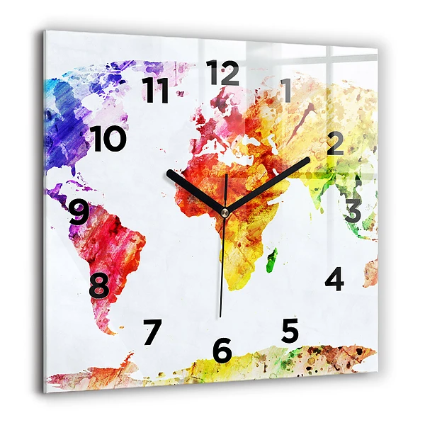 Wanduhr quadratisch mit motiv Aquarellierte Weltkarte