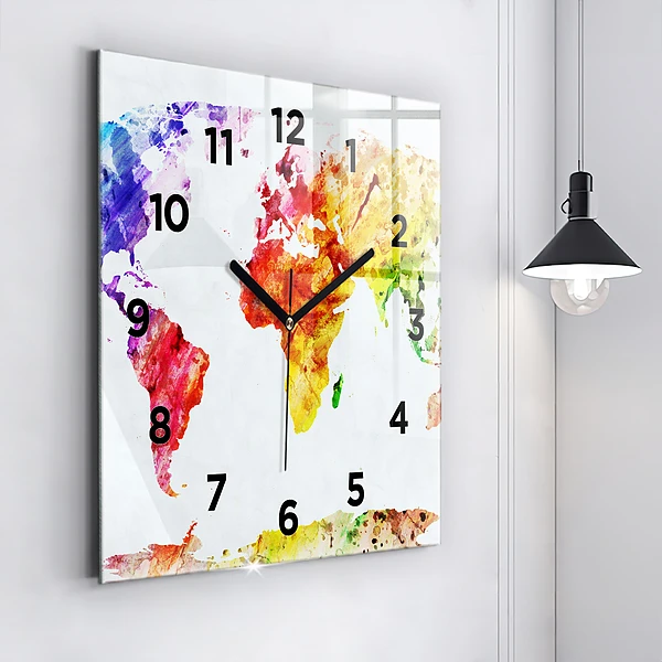 Wanduhr quadratisch mit motiv Aquarellierte Weltkarte