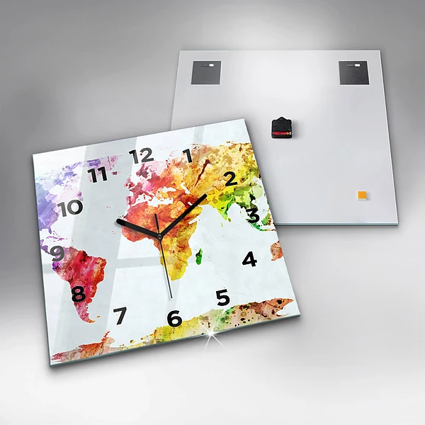 Wanduhr quadratisch mit motiv Aquarellierte Weltkarte