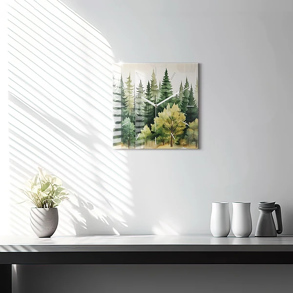 Wanduhr modern quadratisch Landschaftlicher Wald