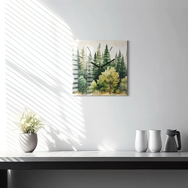 Wanduhr modern quadratisch Landschaftlicher Wald