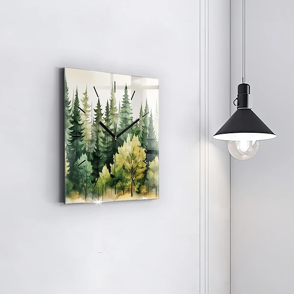 Wanduhr modern quadratisch Landschaftlicher Wald