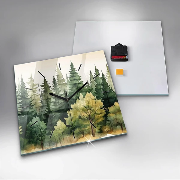 Wanduhr modern quadratisch Landschaftlicher Wald