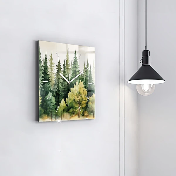 Wanduhr modern quadratisch Landschaftlicher Wald